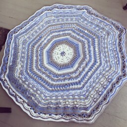 Blue & Gray Crochet Baby Blanket Round Afghan Throw, 50 - thumbnail 2