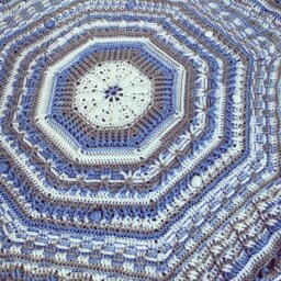 Blue & Gray Crochet Baby Blanket Round Afghan Throw, 50 - thumbnail 1