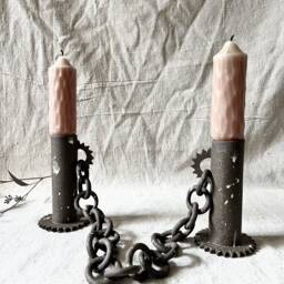 Sculptural Stoneware Candlestick Holder With Ceramic Chain - thumbnail 2