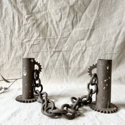 Sculptural Stoneware Candlestick Holder With Ceramic Chain - thumbnail 3
