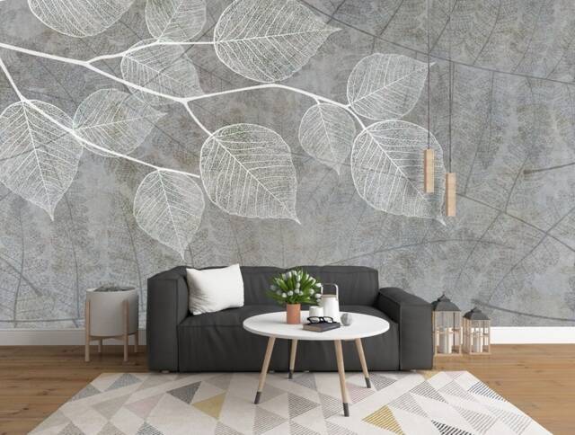3D Leaf Texture Wallpaper, Grey Wall Mural - Peel & Stick - image 1