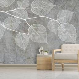 3D Leaf Texture Wallpaper, Grey Wall Mural - Peel & Stick - thumbnail 2