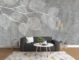 3D Leaf Texture Wallpaper, Grey Wall Mural - Peel & Stick