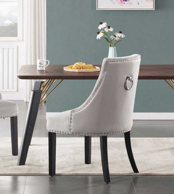 Velvet Tufted Dining Chair Grey Upholstered Accent Chair With Nailhead Trim - image 1