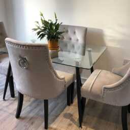 Velvet Tufted Dining Chair Grey Upholstered Accent Chair With Nailhead Trim - thumbnail 3