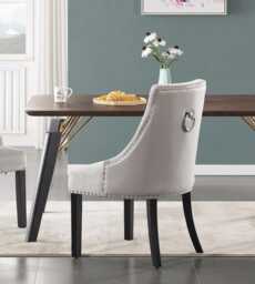 Velvet Tufted Dining Chair Grey Upholstered Accent Chair With Nailhead Trim - thumbnail 1