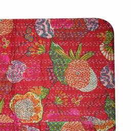 Red Fruit Print King Kantha Quilt Bohemian Cotton Bedspreadfloral Bedspread Throw - thumbnail 2