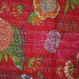 Red Fruit Print King Kantha Quilt Bohemian Cotton Bedspreadfloral Bedspread Throw - thumbnail 3
