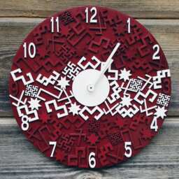Latvian Ethnographic Wall Clock - Baltic Folk Wooden Decor - 11.8 - thumbnail 3