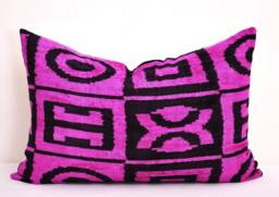 Handmade Silk Velvet Ikat Pillow Cover, Violet Black, Decorative Accent - thumbnail 1