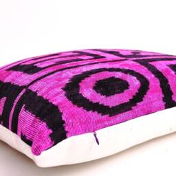 Handmade Silk Velvet Ikat Pillow Cover, Violet Black, Decorative Accent - thumbnail 2