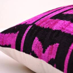 Handmade Silk Velvet Ikat Pillow Cover, Violet Black, Decorative Accent - thumbnail 3