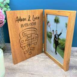 Just Married Car Design Photo Frame Personalised, Wedding - Anniversary Valentines Gift Happy Couple Daughter Son Friend Oak - thumbnail 2