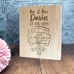 Just Married Car Design Photo Frame Personalised, Wedding - Anniversary Valentines Gift Happy Couple Daughter Son Friend Oak - thumbnail 3
