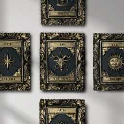 Handcrafted Devil Tarot Card Wall Art - Black Gold Unique Gothic Home Decor - thumbnail 3