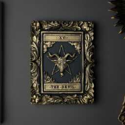 Handcrafted Devil Tarot Card Wall Art - Black Gold Unique Gothic Home Decor - thumbnail 4