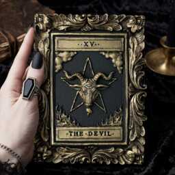 Handcrafted Devil Tarot Card Wall Art - Black Gold Unique Gothic Home Decor - thumbnail 2