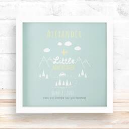 Little Adventurer Baby Personalized Sign, Multiple Backgrounds, Four Frame Finishes, Children, Birth Record, Nursery, Airplane - thumbnail 1