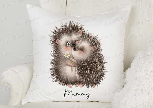 Hedgehog Mum & Child Cushion. Personalised Pillow. Christmas Or Birthday Gift. Secret Santa Present New Mothers Day - image 1