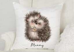 Hedgehog Mum & Child Cushion. Personalised Pillow. Christmas Or Birthday Gift. Secret Santa Present New Mothers Day - thumbnail 1