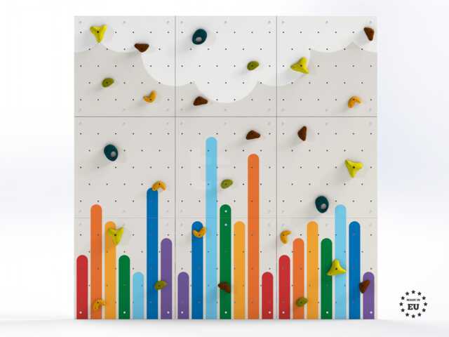 Rock Climbing Wall - Wooden Indoor Play For Kids Room - Colorful Light Rainbow Design, Custom Made, Holds Included - image 1