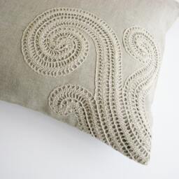 Lumbar Pillow Cover - Handmade Linen -Rustic Cushion - Decorated With Crochet - Country Chic Decor-Ooak - thumbnail 4