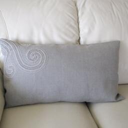 Lumbar Pillow Cover - Handmade Linen -Rustic Cushion - Decorated With Crochet - Country Chic Decor-Ooak - thumbnail 3