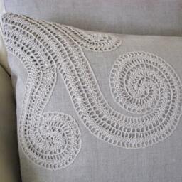 Lumbar Pillow Cover - Handmade Linen -Rustic Cushion - Decorated With Crochet - Country Chic Decor-Ooak - thumbnail 2