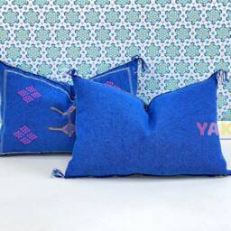 Yakiti-Blue Square Moroccan Pillows, Aka Cactus Silk Pillow, Decorative Pillows, Sabra Pillows, Moroccan Decor Designer Cactus - thumbnail 2