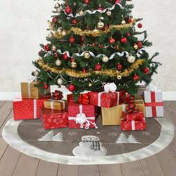 Christmas Tree Skirt Grey Silver Plush Snowman Base Bottom Cover Decoration Snow Scene Traditional Xmas - thumbnail 1