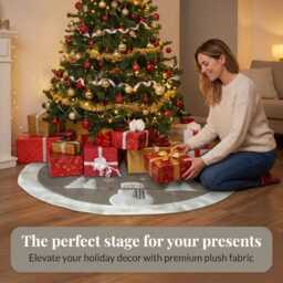Christmas Tree Skirt Grey Silver Plush Snowman Base Bottom Cover Decoration Snow Scene Traditional Xmas - thumbnail 3