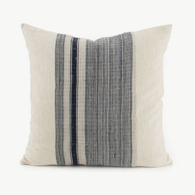 Vintage Hmong Hemp Pillow Cover, Striped Indigo Black - 20x20 - image 1