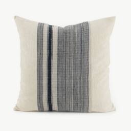 Vintage Hmong Hemp Pillow Cover, Striped Indigo Black - 20x20 - thumbnail 1
