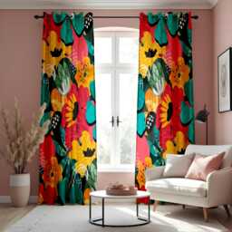 Bold Abstract Floral Curtains, Colorful Boho Flower Print Drapes, Vibrant Modern Window Treatment, Custom Length Panel Curtains - thumbnail 1