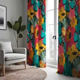 Bold Abstract Floral Curtains, Colorful Boho Flower Print Drapes, Vibrant Modern Window Treatment, Custom Length Panel Curtains - thumbnail 2
