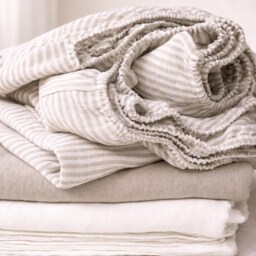 Striped Linen Fitted Sheet, White & Blue, Stonewashed Organic Bed Natural Bedding - thumbnail 2