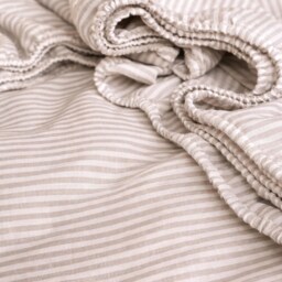 Striped Linen Fitted Sheet, White & Blue, Stonewashed Organic Bed Natural Bedding - thumbnail 3