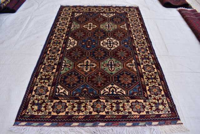 Handmade Afghan Kashi Wool Rug Tribal Geometric Bukhara Design - 5.4x3.5 Ft - image 1