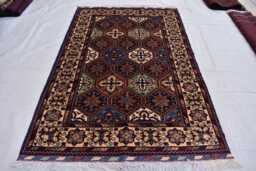 Handmade Afghan Kashi Wool Rug Tribal Geometric Bukhara Design - 5.4x3.5 Ft - thumbnail 1