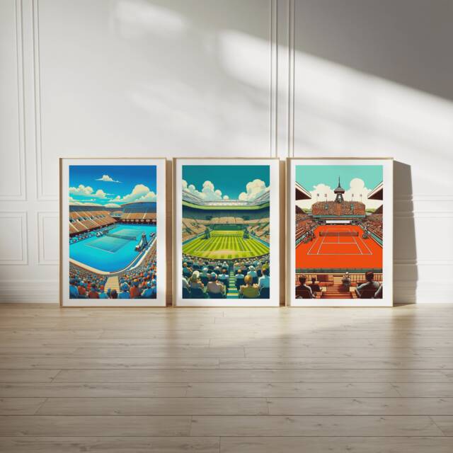 Tennis Court Poster Set - 3 Boys Bedroom Prints - Sport Wall Art Kids Room Decor Gift Grand Slam Artwork Girls Gifts Player - image 1