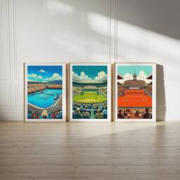 Tennis Court Poster Set - 3 Boys Bedroom Prints - Sport Wall Art Kids Room Decor Gift Grand Slam Artwork Girls Gifts Player - thumbnail 1