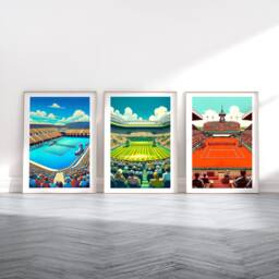 Tennis Court Poster Set - 3 Boys Bedroom Prints - Sport Wall Art Kids Room Decor Gift Grand Slam Artwork Girls Gifts Player - thumbnail 2