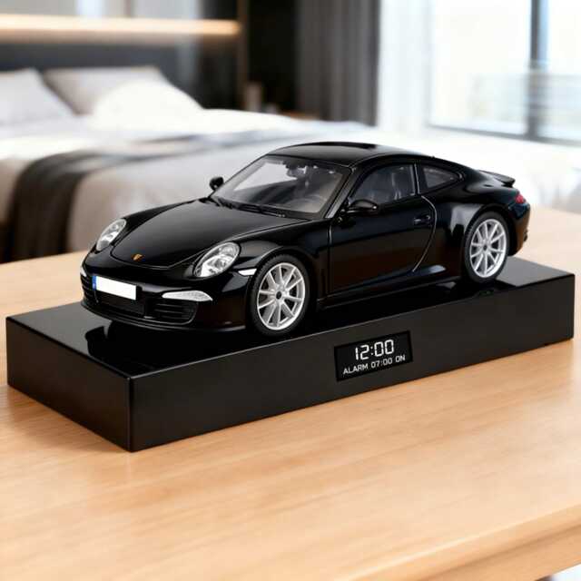 Porsche 911 S Metal Model Car Alarm Clock - Realistic Engine Sound, Black Edition - image 1