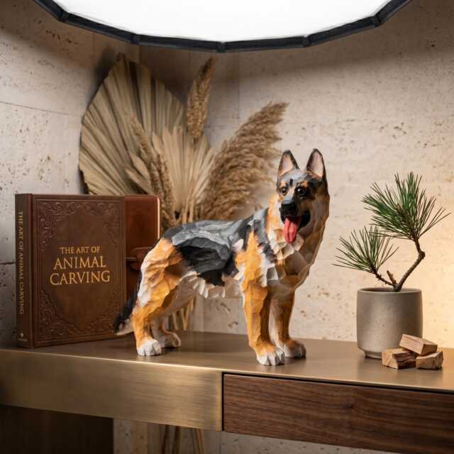 Loyal Hand Carved Wooden German Shepherd Figurine, Rustic Dog Sculpture Pet Memorial Art, Unique Gift For Lover - image 1