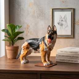 Loyal Hand Carved Wooden German Shepherd Figurine, Rustic Dog Sculpture Pet Memorial Art, Unique Gift For Lover - thumbnail 2