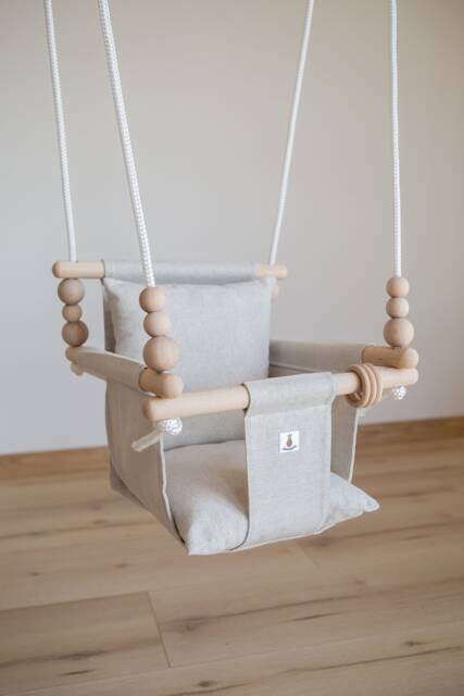 Baby Swing, Indoor Schaukel, Spielzeug, Balan??oire, Fabric High Back Babygift, First Birthday Gift, Handmade Christening Gift Natural - image 1