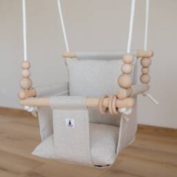 Baby Swing, Indoor Schaukel, Spielzeug, Balan??oire, Fabric High Back Babygift, First Birthday Gift, Handmade Christening Gift Natural - thumbnail 2