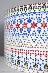Scandinavian Fabric Lampshade 40cm, 45cm Or 50cm By Vivid Shades, Modern Retro Stylish Funky Scandi Pattern Custom Made Drum Shade Blue Red - thumbnail 1