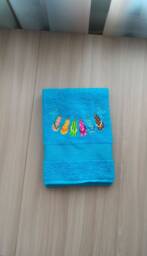 Blue Terry Towel With Embroidery.towel Summer Embroidery. Large Beach Towel, 50-90 cm