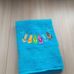 Blue Terry Towel With Embroidery.towel Summer Embroidery. Large Beach Towel, 50-90 cm - thumbnail 2